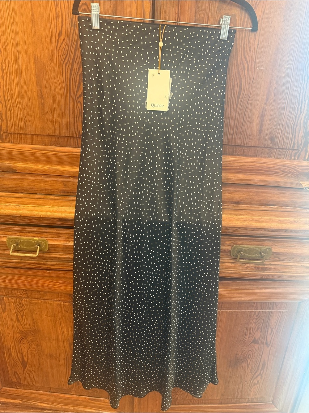 NWT Quince Black with White Dot Maxi Skirt - Silk - Small 227